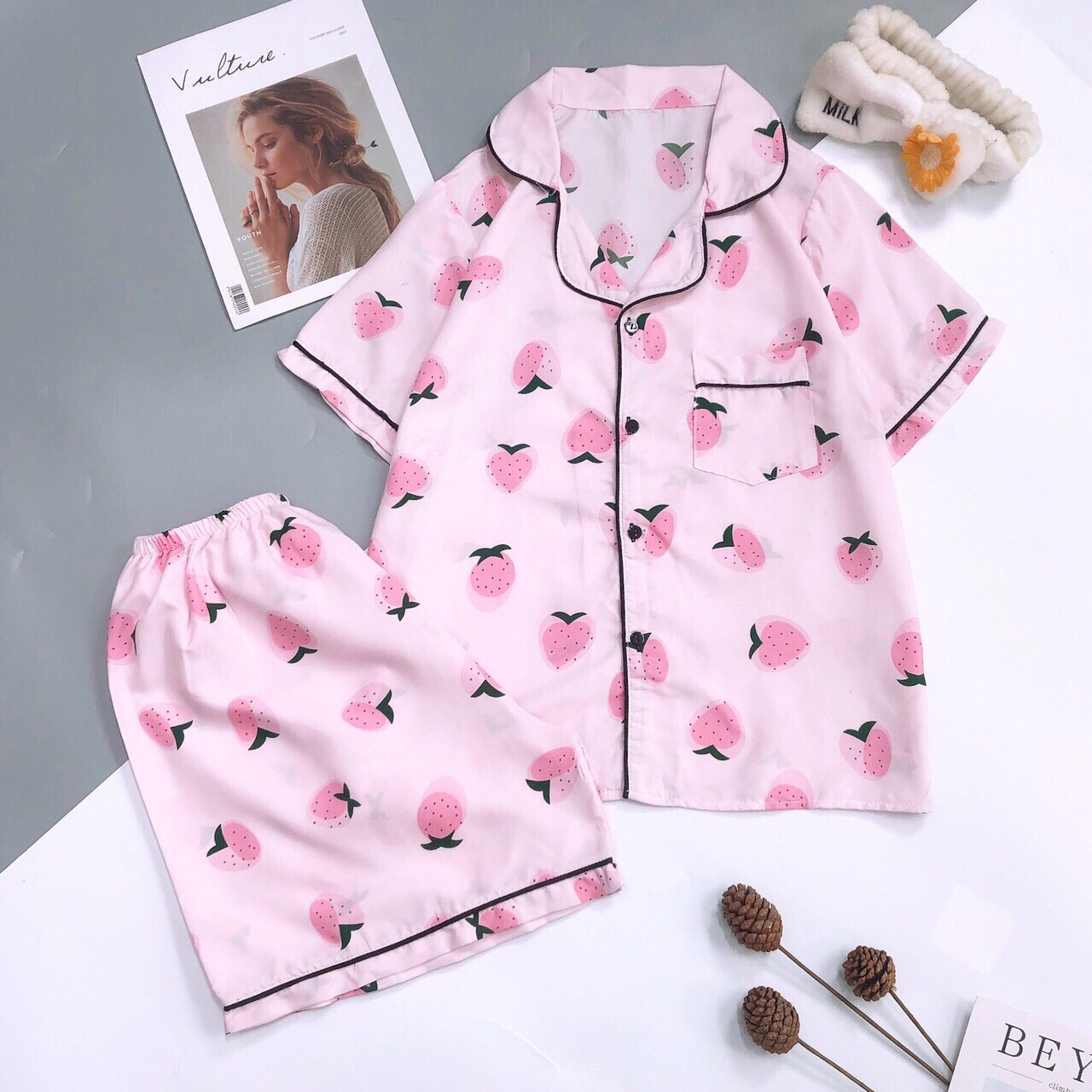 Bộ pijama tay ngắn vải Thái loại 1 form rộng rãi dưới 60kg.