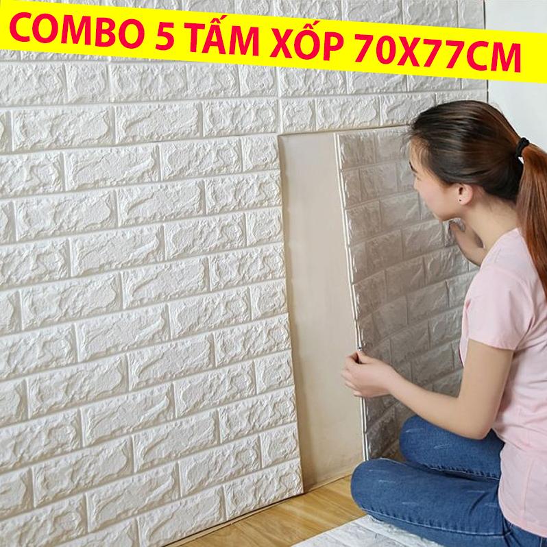 Xốp dán tường 3d giả gạch, combo 5 tấm xốp 70x77cm, tttbp07