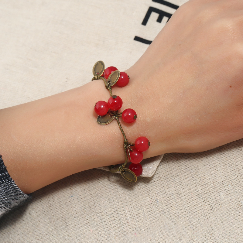 Vòng đeo tay nữ vintage, lắc tay nữ hình cherry