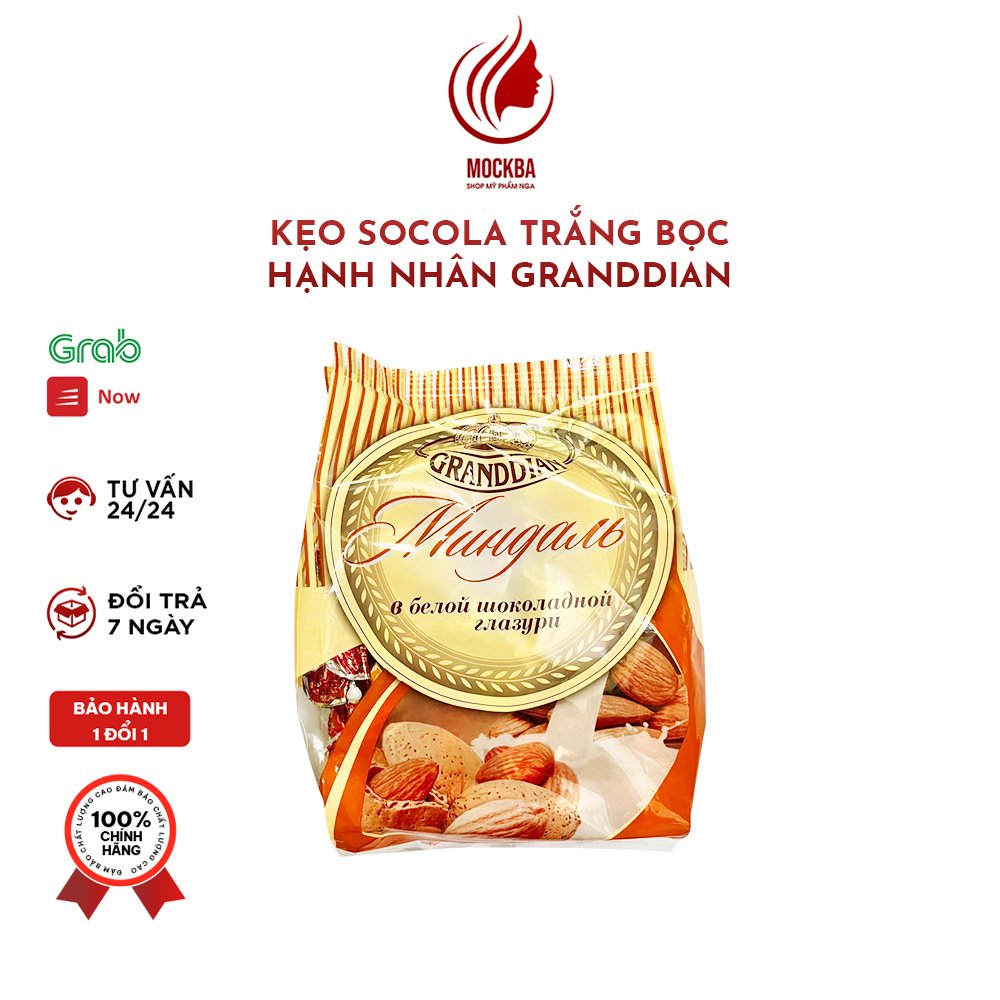 Kẹo socola trắng bọc hạnh nhân granddian hàng nga trọng lượng 450g- thơm- ngon- giòn date mới, sẵn hàng mockba