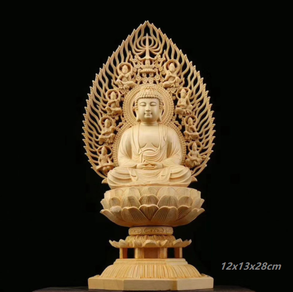 Tôn tượng Phật Bổn Sư gỗ bách hương 28cm