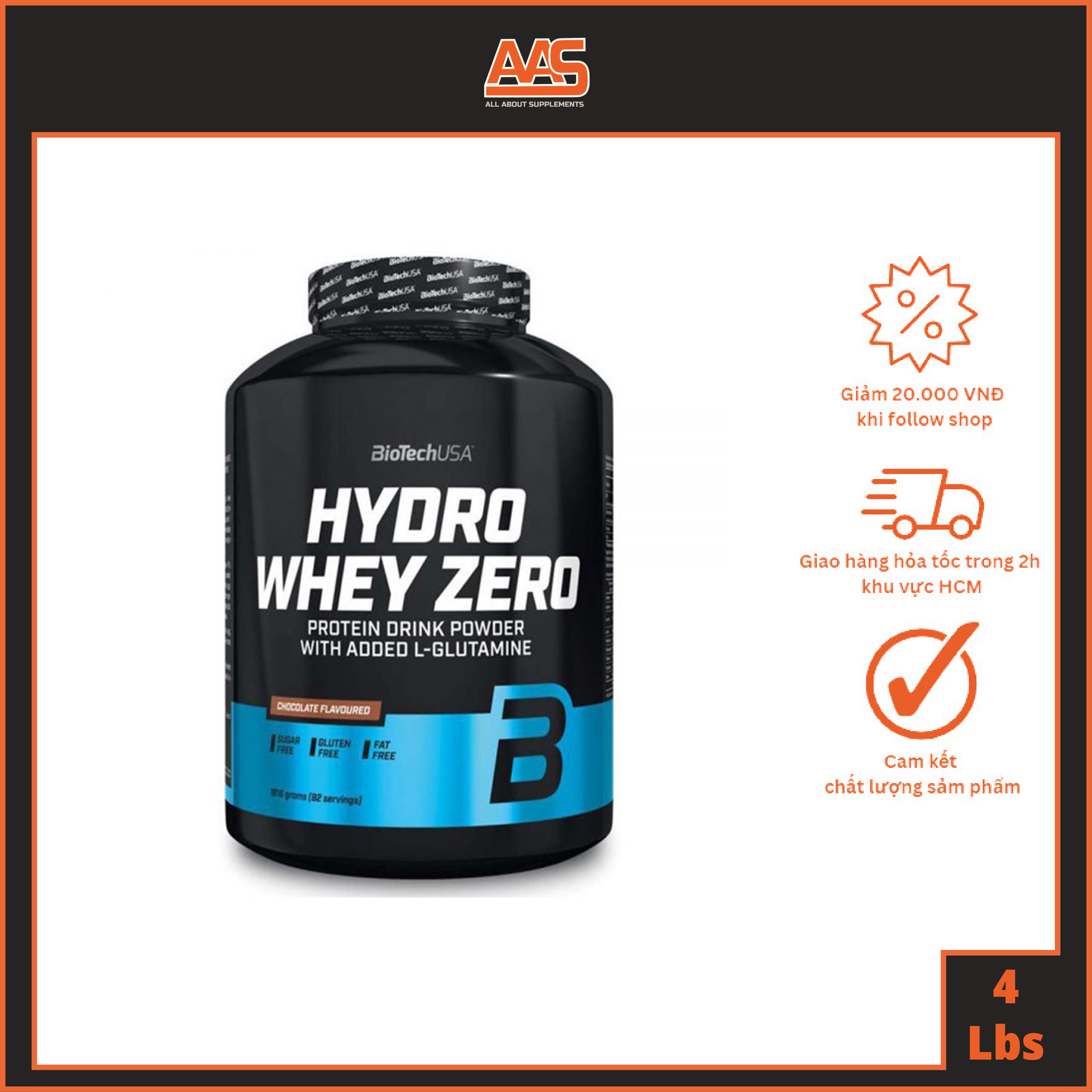 [HCM]WHEY PROTEIN - BIOTECHUSA - HYDRO WHEY ZERO - 4lbs - Bổ sung 100% hydrolized whey protein isolate hỗ trợ tăng cơ - Từ Châu Âu