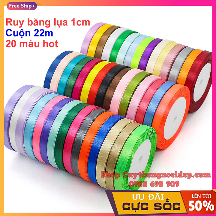 Ruy băng lụa satin loại đẹp bản 1cm trang trí quà tặng, hoa chúc mừng