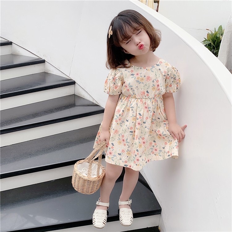 [HCM]Váy bé gái - Hàng Quảng Châu - Váy hoa nhí tay bồng tôn da