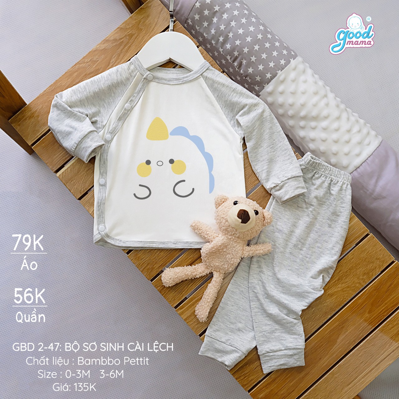 Bộ sơ sinh cài chéo Goodmama chất petit cho bé