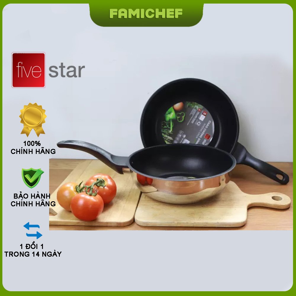 Chảo lòng sâu inox chống dính 3 đáy fivestar fscl24in004 24cm