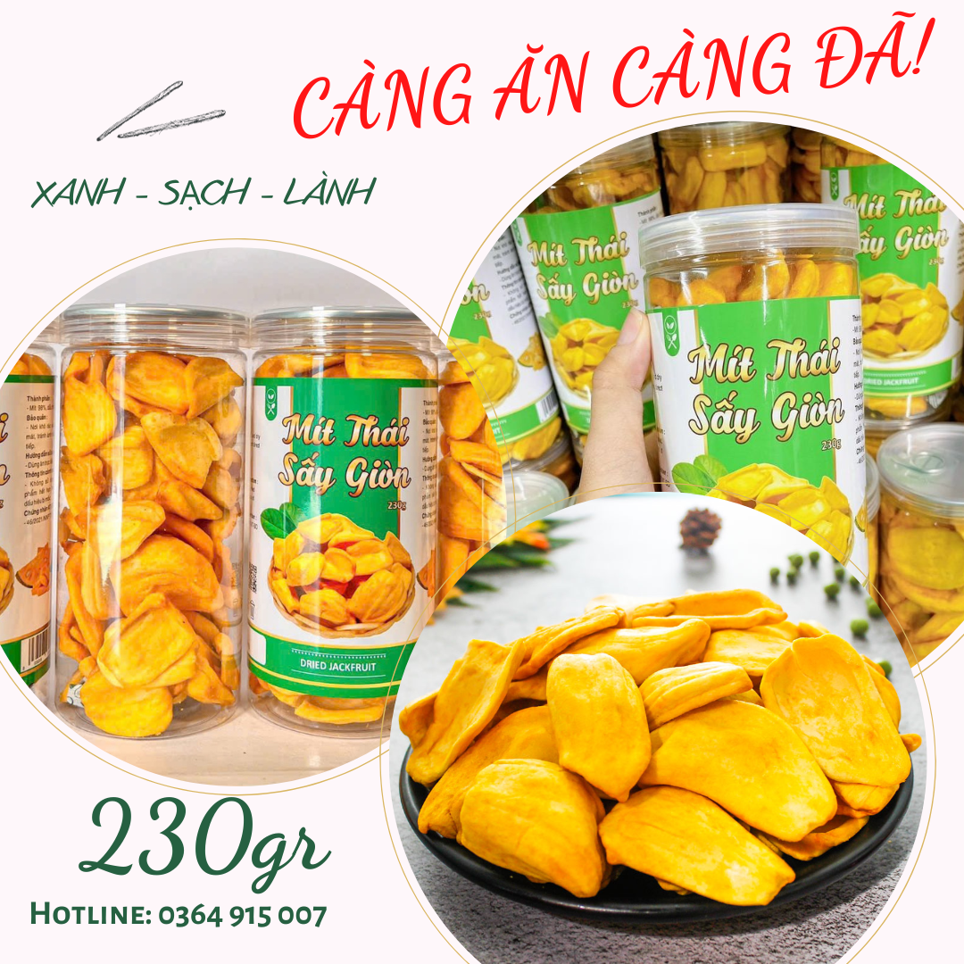 Mít thái sấy giòn loại ngon hủ 230gram. Mít sấy giòn, mít thái sấy, mít sấy độ ngọt vừa phải, siêu giòn, siêu ngon, siêu rẻ. Hạn sử dụng lâu. Ảnh thật do Shop chụp.