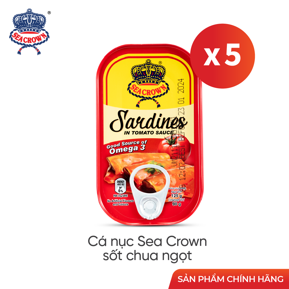 Combo 5 lon cá trích sea crown sốt cà 125g