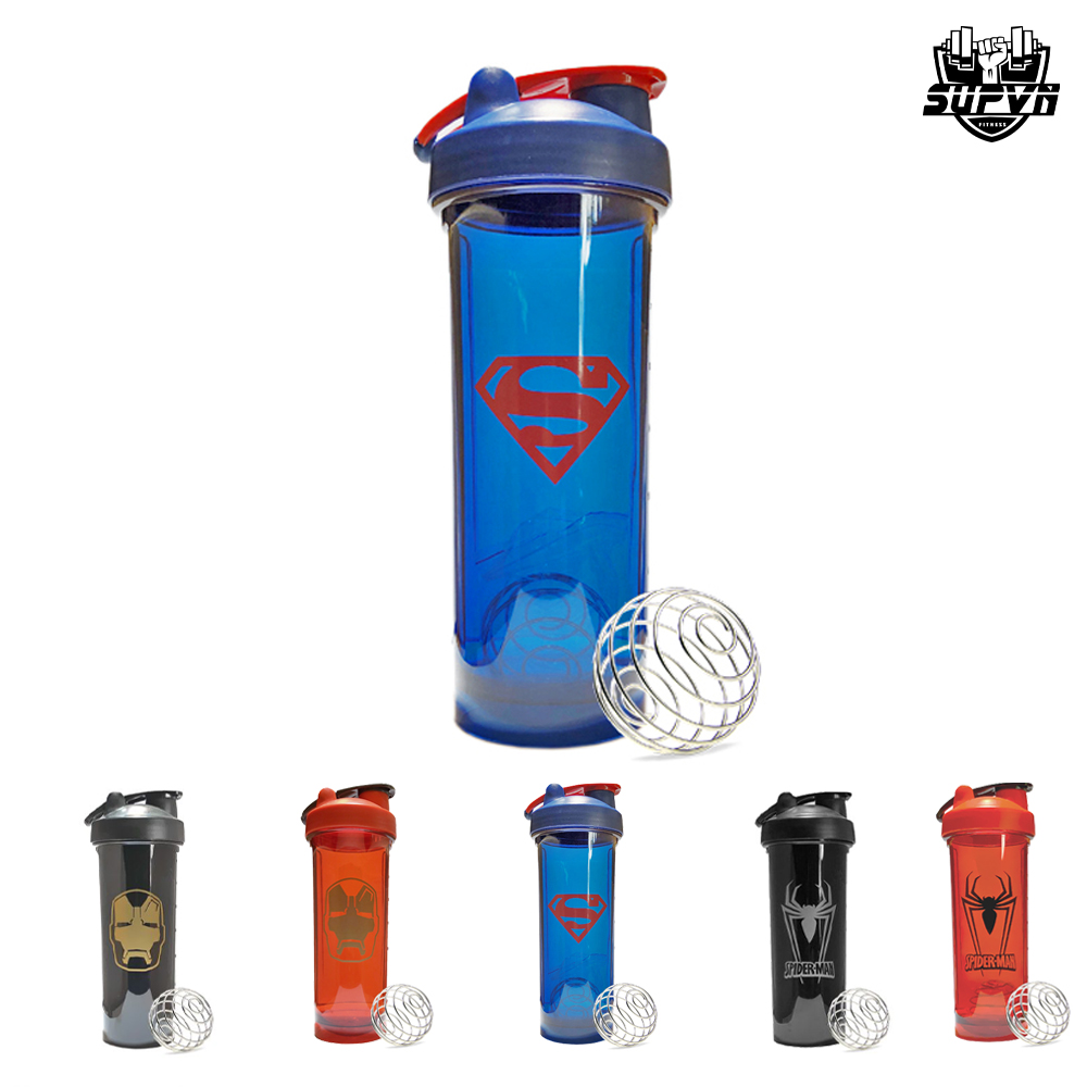 Bình nước siêu nhân Dc comic Pro 850ml -  Shaker lắc bột - lắc whey - lắc bcaa - Bình nước tập gym có lò xo