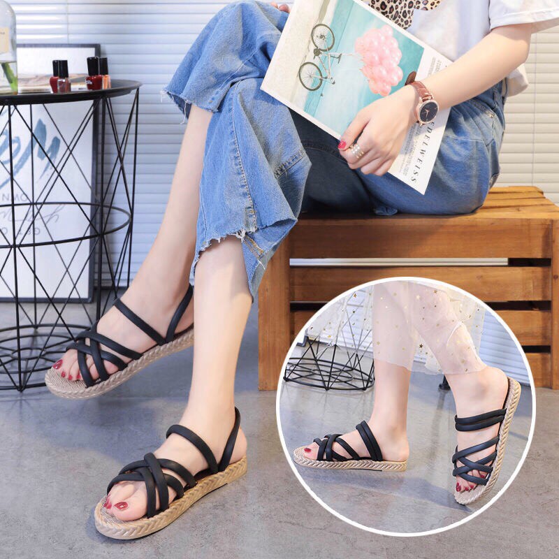 Dép nữ quai hậu nhựa dây đan chéo