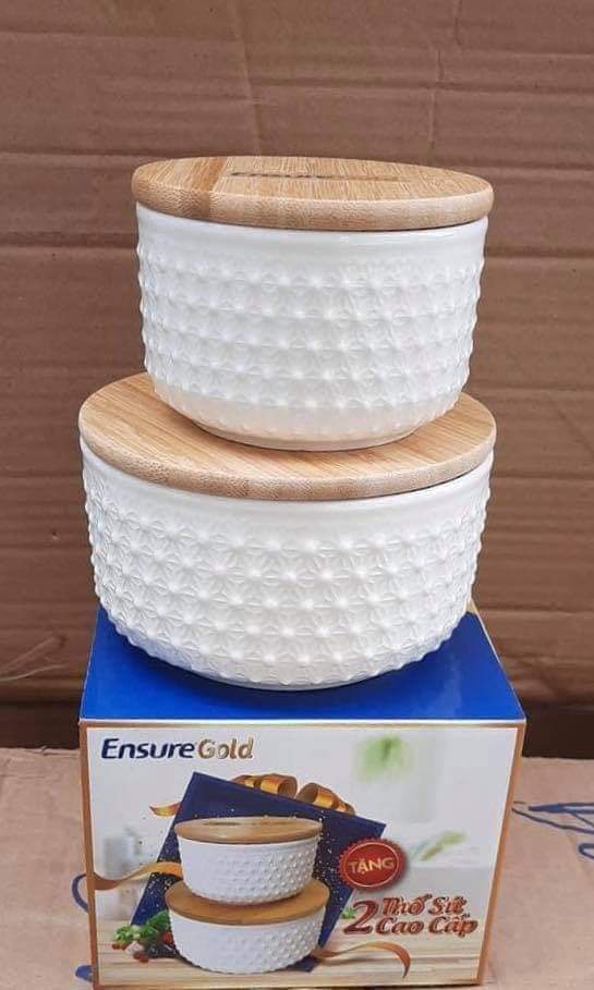Bộ 2 thố sứ nắp gỗ cao cấp