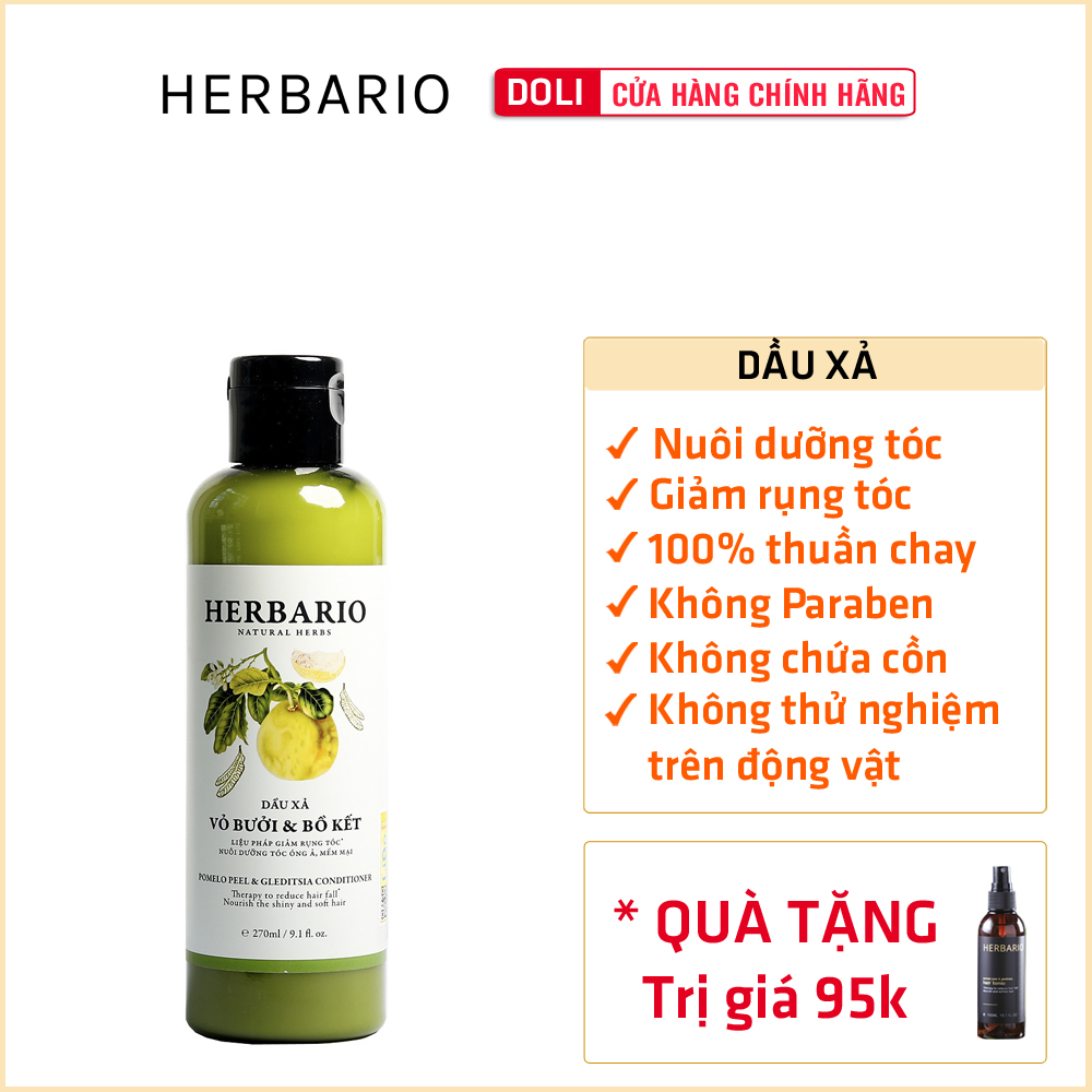[HCM]Dầu xả Vỏ bưởi và Bồ kết HERBARIO 270ml Giảm rụng tóc cung cấp dưỡng chất nuôi dưỡng từ gốc đến ngọn. ngăn ngừa rụng tóc nuôi dưỡng tóc từ gốc đến ngọn phục hồi hư tổn và giúp tóc chắc khỏe tự nhiên