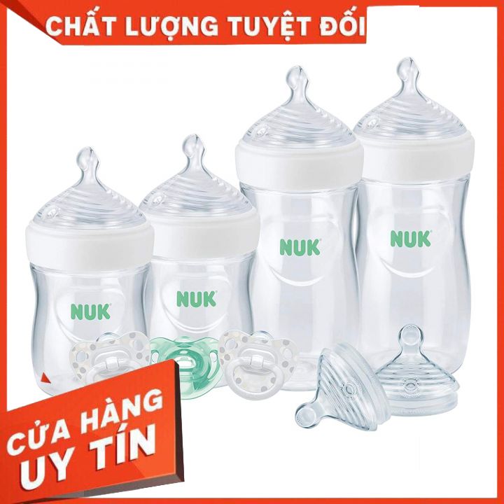 Set 4 bình sữa nuk simply natural có chức năng báo nóng 150ml & 270ml kèm phụ kiện