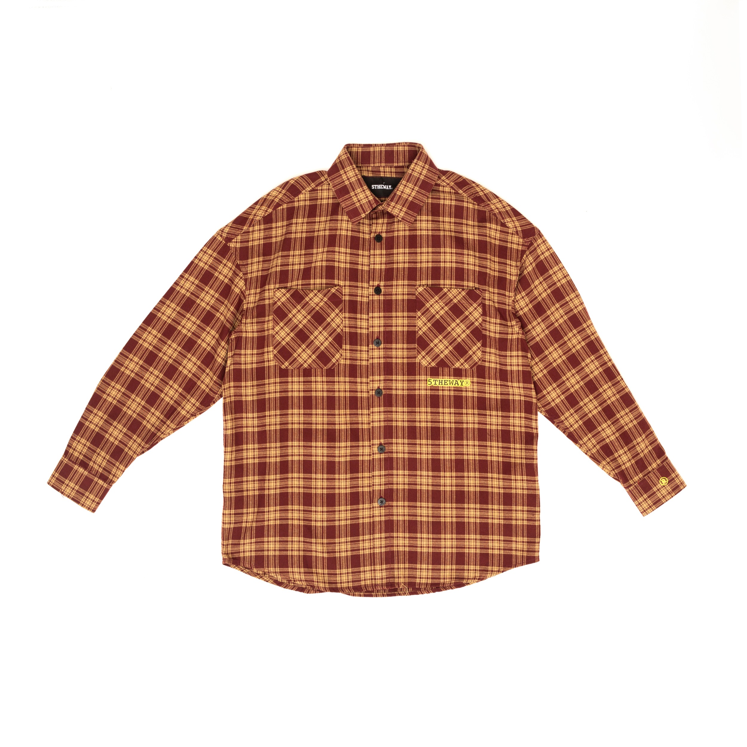 5THEWAY® Áo Sơ Mi Sọc Caro Nâu Vàng Tay Dài aka /stroke/ BIG LOGO FLANNEL SHIRT™ in BR/YE™