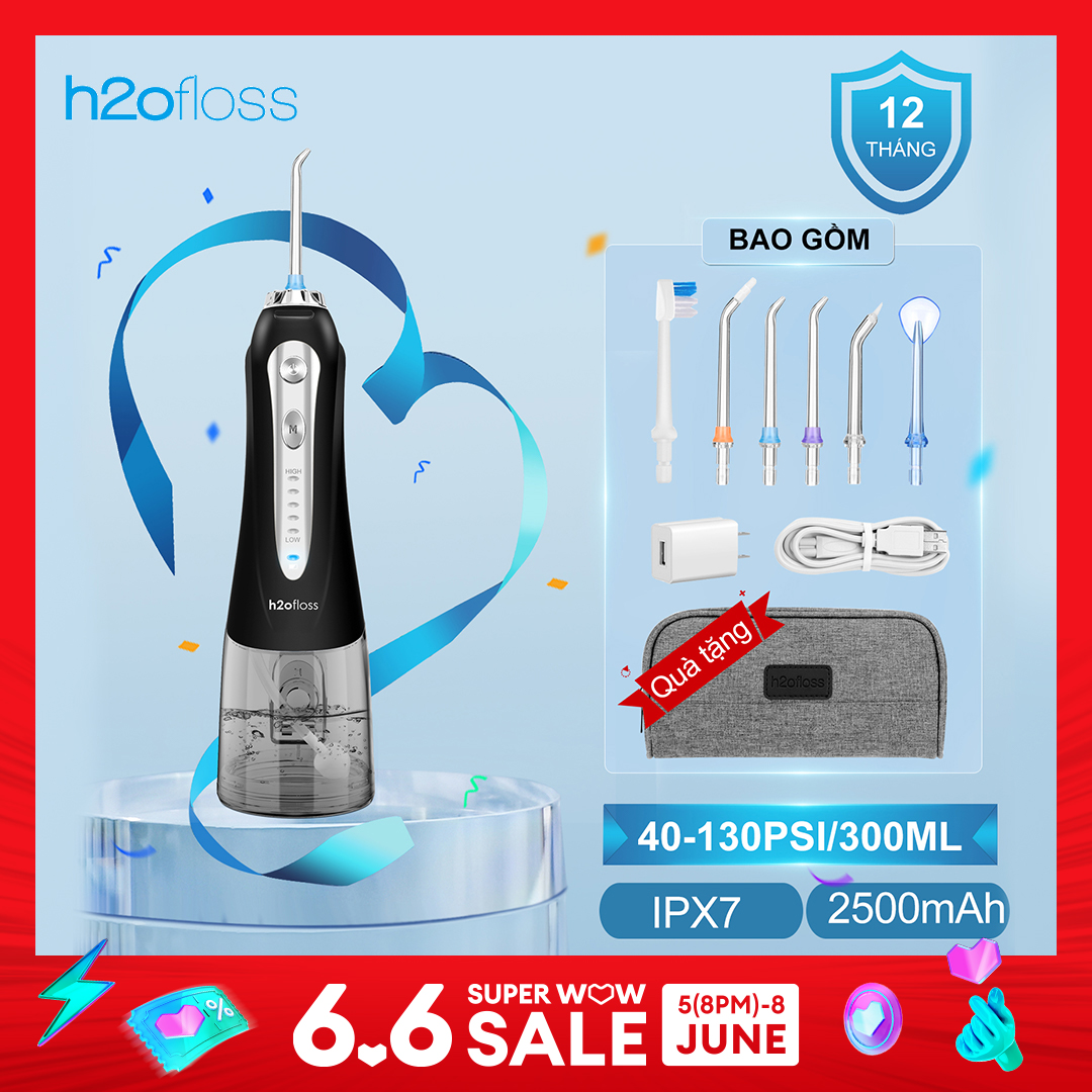 Máy Tăm Nước H2OFLOSS  HF 9P Máy Tăm Nước Cầm Tay với 6 Đầu Vòi 5 Chế độ IPX7 chống thấm Oral Irrigator HÀNG CHÍNH HÃNG 12 tháng Water pick for teeth