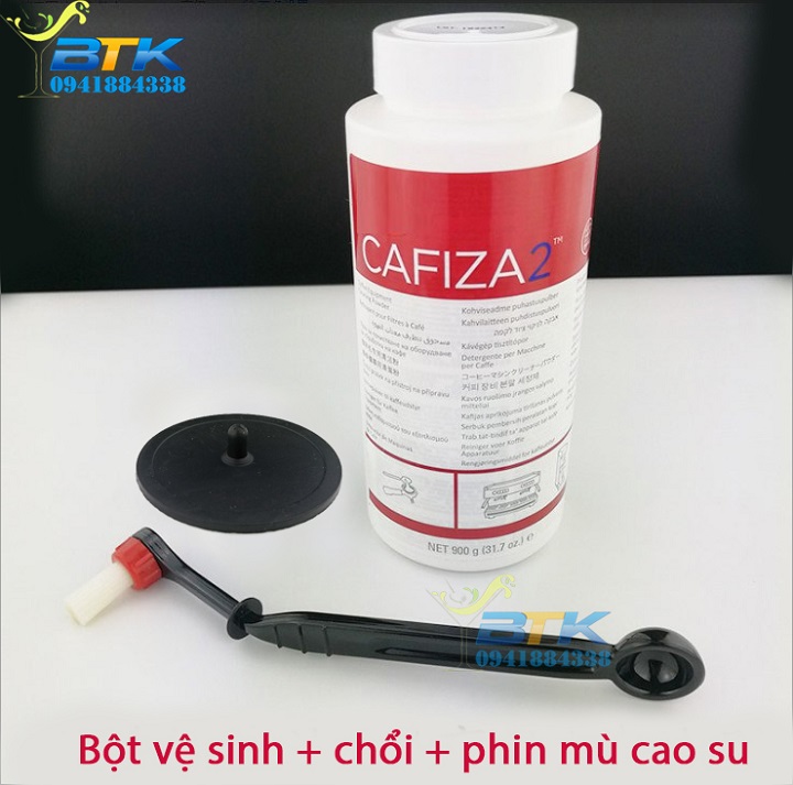 Bột vệ sinh máy pha cà phê kèm chổi vệ sinh và phin mù cao su