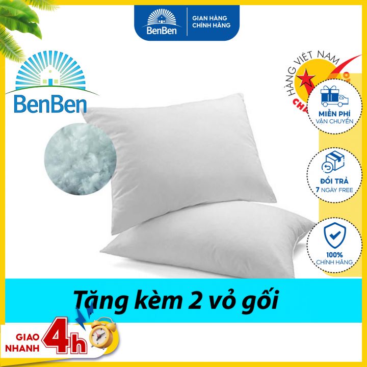 Combo 2 gối ngủ size 50x70cm 100% bông gòn nguyên sinh, tặng 2 vỏ gối cùng size, hàng VN cao cấp - Ben Ben - air pillow, gối hơi, gối gòn