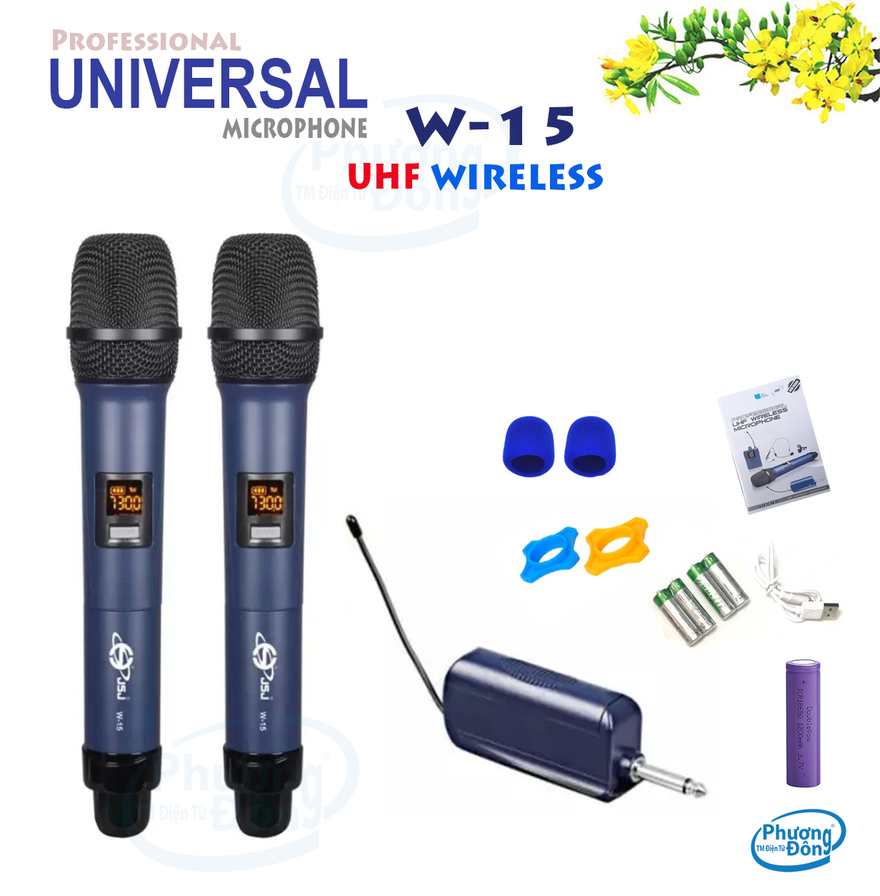 Micro không dây Universal W-15 cho Loa kéo Ampli karaoke hàng cao cấp