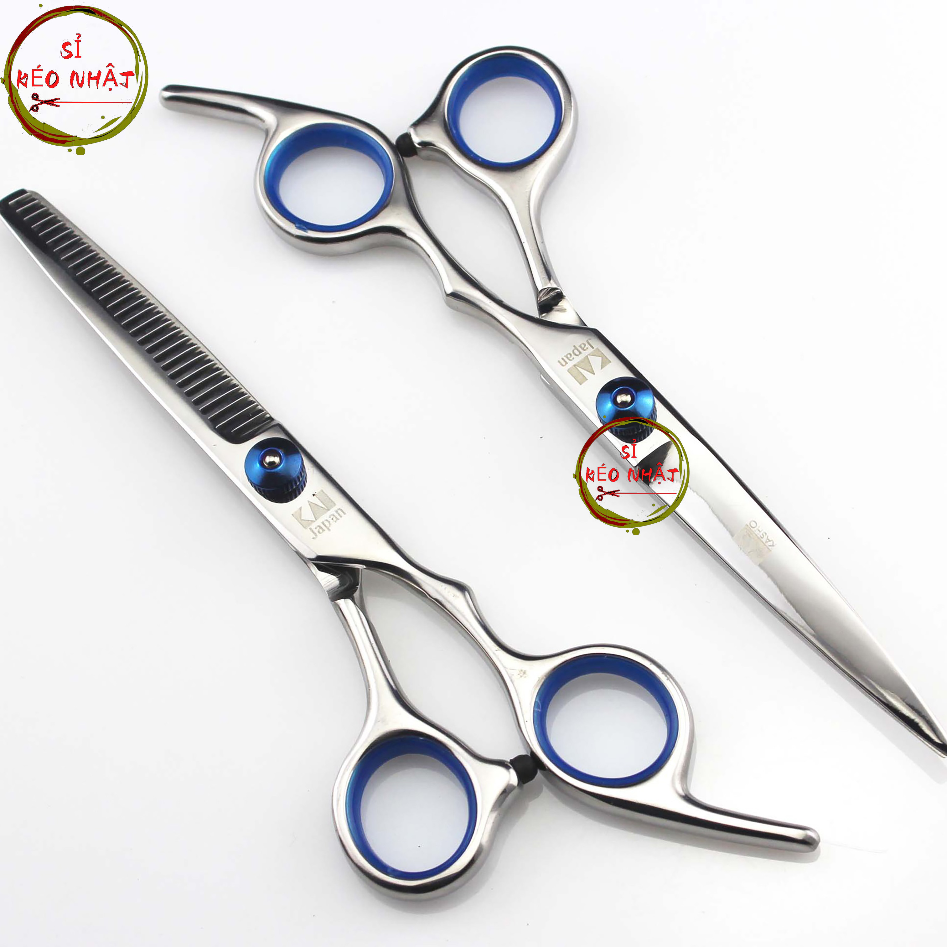 Bộ kéo cắt tóc Nhật Bản cao cấp KAI viền xanh VS01[Mua bộ kéo tặng kèm bao da + lược]