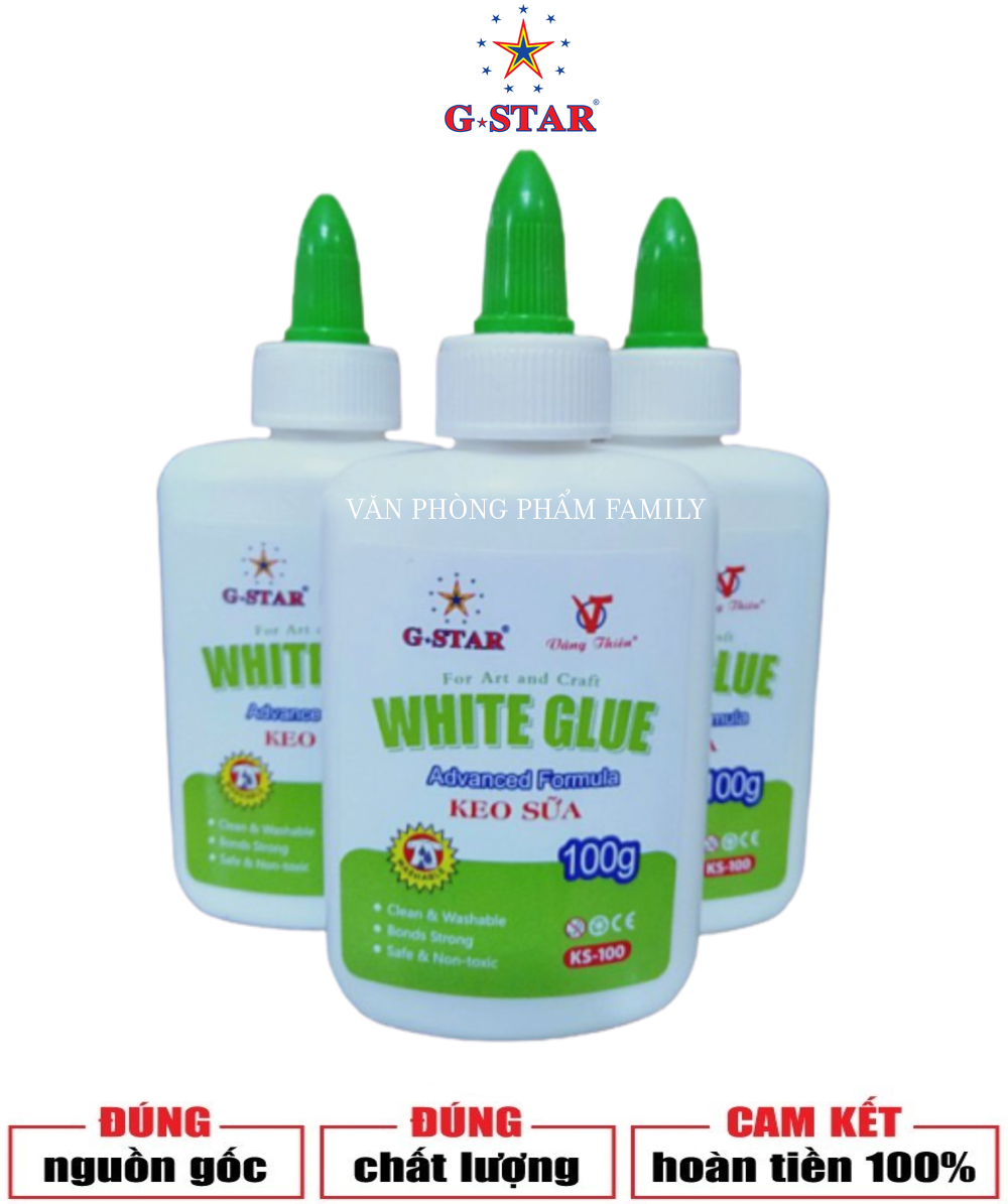 Bộ 3 Keo Sữa Gstar thể tích ( 40ml, 100ml ) có chất liệu đặc sệt trắng đục như sữa kem và tính kết dính cao, bền chặt