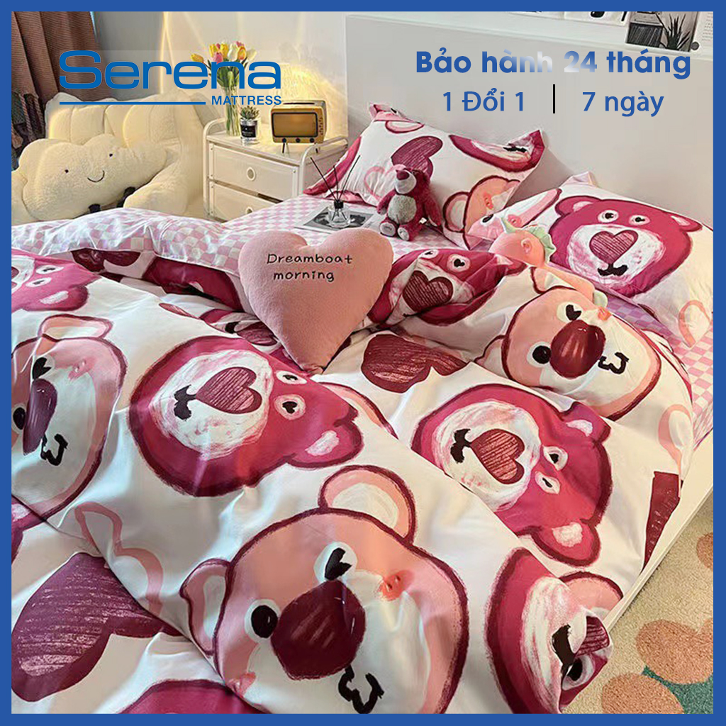 (MUA 1 TẶNG 2)  Bộ chăn ga gối đệm 5 món chăn trần bông cao cấp Cotton Poly mềm mát SERENA chính hãng họa tiết hoạt hình, dễ thương phù hợp cho bé - Hệ thống nệm