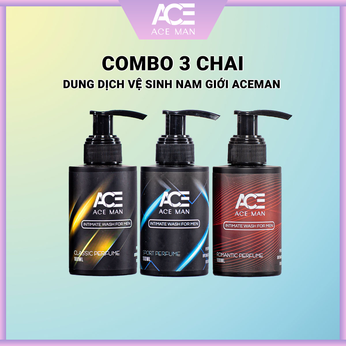Combo 3 chai dung dịch vệ sinh nam hương nước hoa aceman 100ml