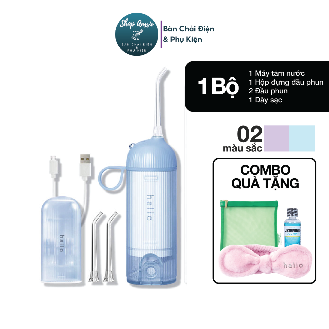 Máy tăm nước halio ultraclean oral irrigator - 3 chế độ, đầu phun xoay 360 độ, tích hợp sóng rung, thiết kế nhỏ gọn