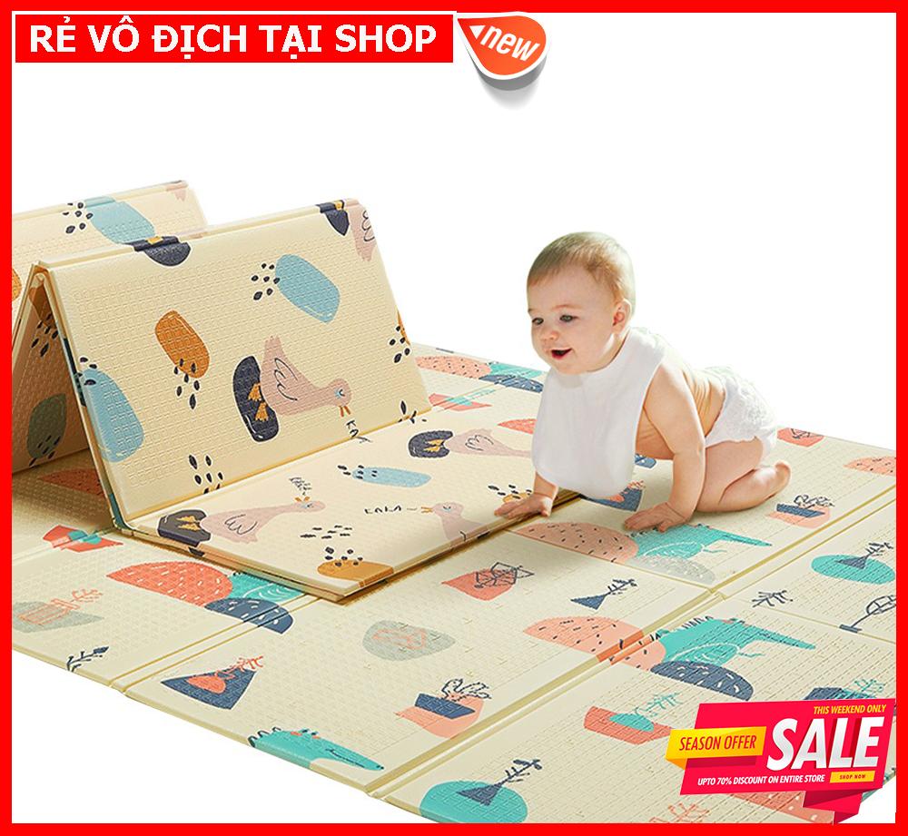 Thảm trải sàn xốp XPE 2 mặt phủ Silicone Hàn Quốc mẫu đẹp chống thấm tuyệt đối, chống ngã, cho bé tập bò kèm túi 1m8- 2m