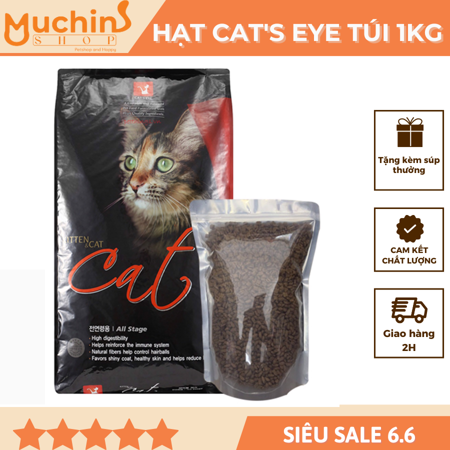 ( Hỏa Tốc 2H ) Thức Ăn Hạt Khô Cho Mèo Cat's Eye Túi 1kg (Zip) Cateye Catseye - Hàn Quốc Tiêu Búi Lông | Muchinshop