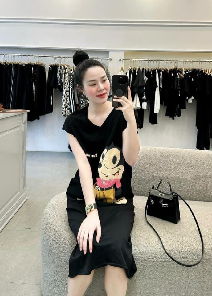 Váy suông dáng dài cổ tim mickey , đầm suông nữ cộc tay cổ tim hai màu trẻ trung