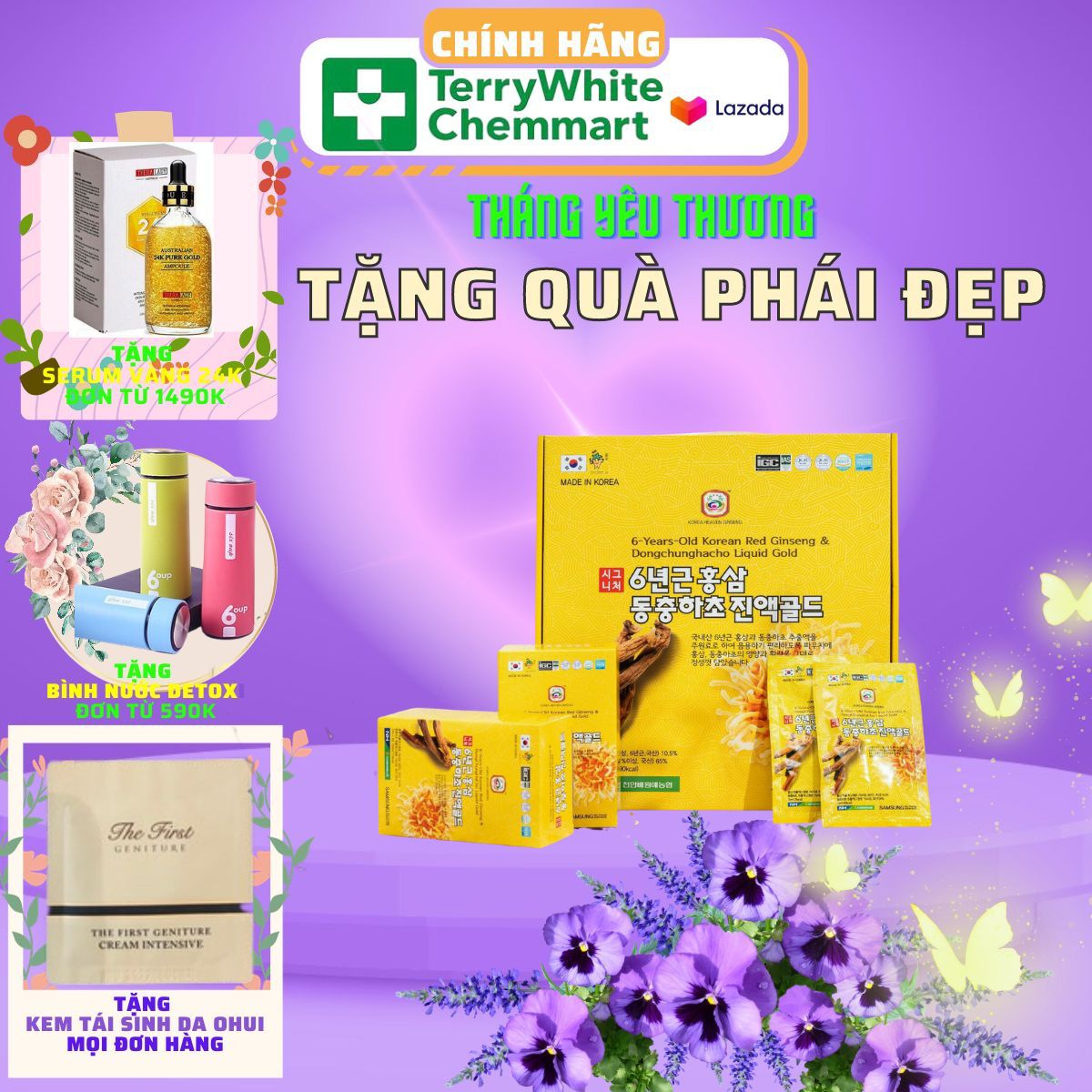 Nước sâm đông trùng Nonghuyp hộp vàng. Hộp 30 gói * 70 ml