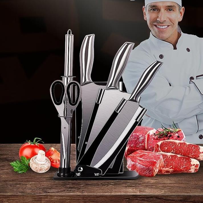 Bộ dao kéo Nhật inox 6 món đúc nguyên khối cao cấp sử dụng cho nhà bếp, kháng khuẩn tốt - Bộ dao làm bếp