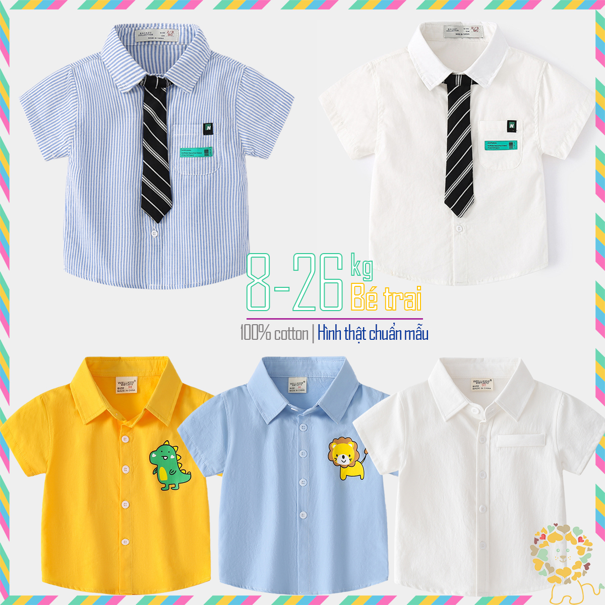 Áo sơ mi trắng cho bé WELLKIDS KADACA áo sơ mi cộc tay sơ mi cà vạt chất cotton hàng xuất Âu Mỹ