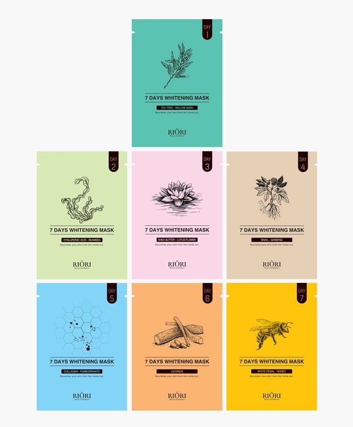 Bộ mặt nạ 7 ngày dưỡng trắng riori 7 days whitening mask