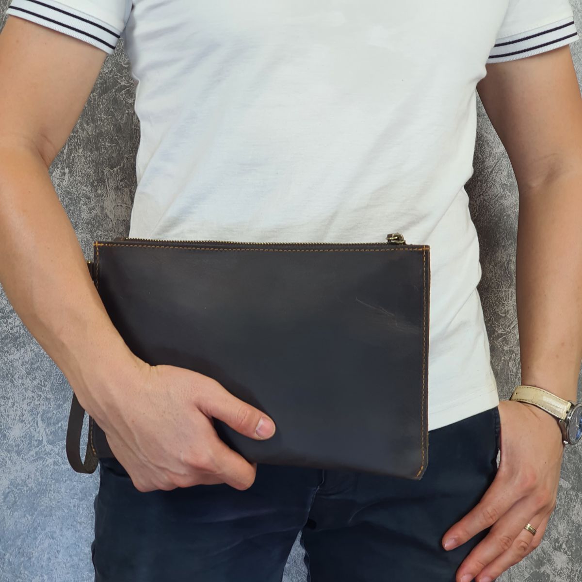 Clutch cầm tay nam da bò sáp cl152lea - 100% da bò thật, bh 3 năm