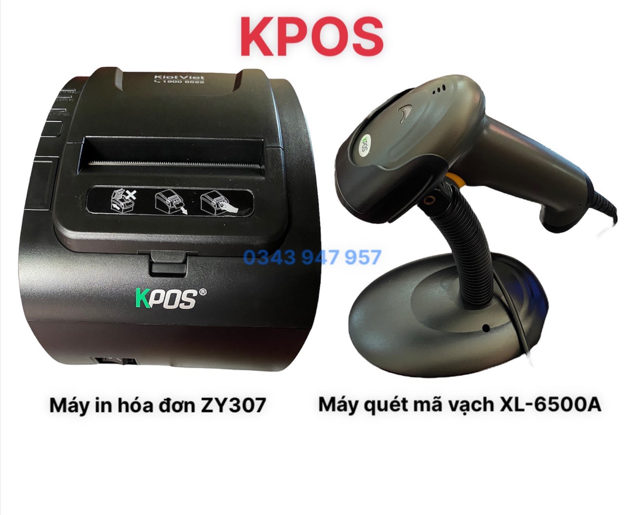 COMBO Máy in hoá đơn Kpos ZY307 - Máy quét mã vạch Kpos XL-6500A CHÍNH HÃNG model 2022, bảo hành 12 tháng