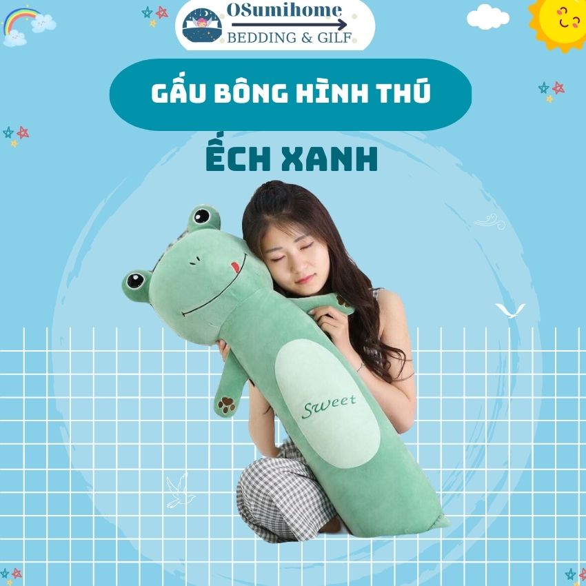 Gối ôm hình thú cho bé ,gối ôm gấu bông mẫu ẾCH XANH ngộ nghĩnh kích thước 50 70 90cm Osumihome