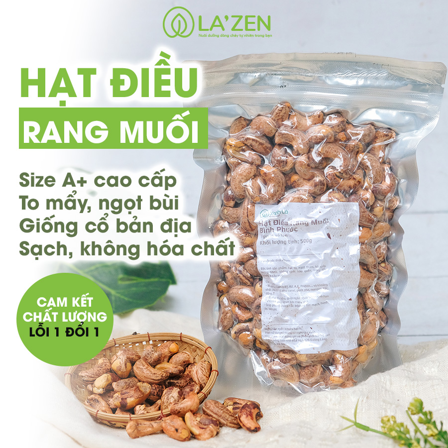 Hạt điều lụa rang muối loại A+ Bình Phước còn vỏ lụa cao cấp, hàng tuyển chọn La'zen