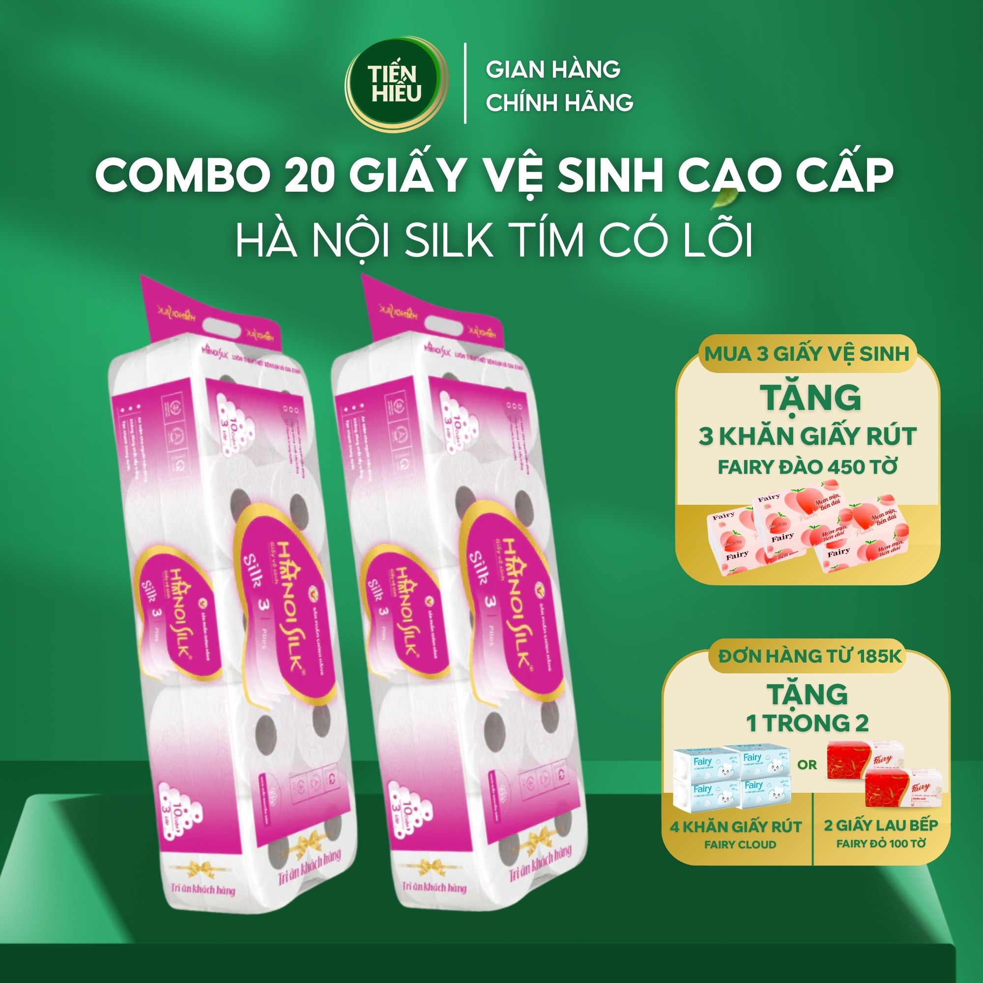[Tet 2026] Hanoi Silk Green/Purple 3-Layer Toilet Paper Combo Without Core/With Soft, Smooth, Fast-Dissolving Core, Free 2 Packs of Peach Tissue Paper 450 Sheets - 4