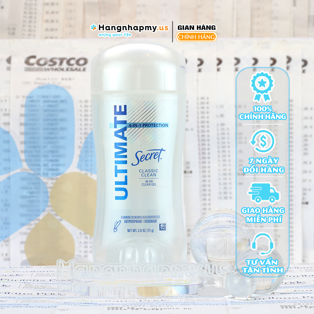 Lăn khử mùi Secret Ultimate Protection Clear Gel Antiperspirant, Classic Clean 73g