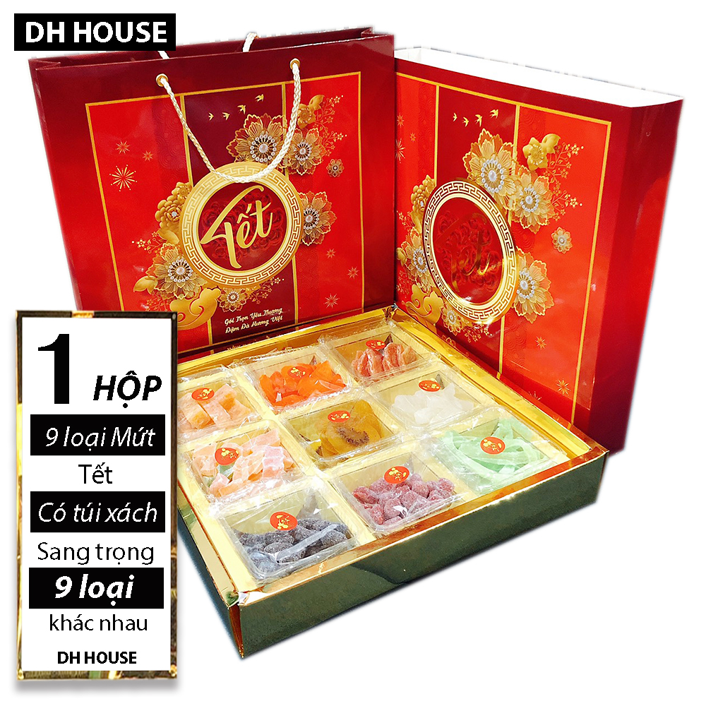 01 hộp mứt tết 9 loại hộp riêng sang trọng - mix 9 vị thơm ngon, thích hộp biếu, làm quà dhhouse