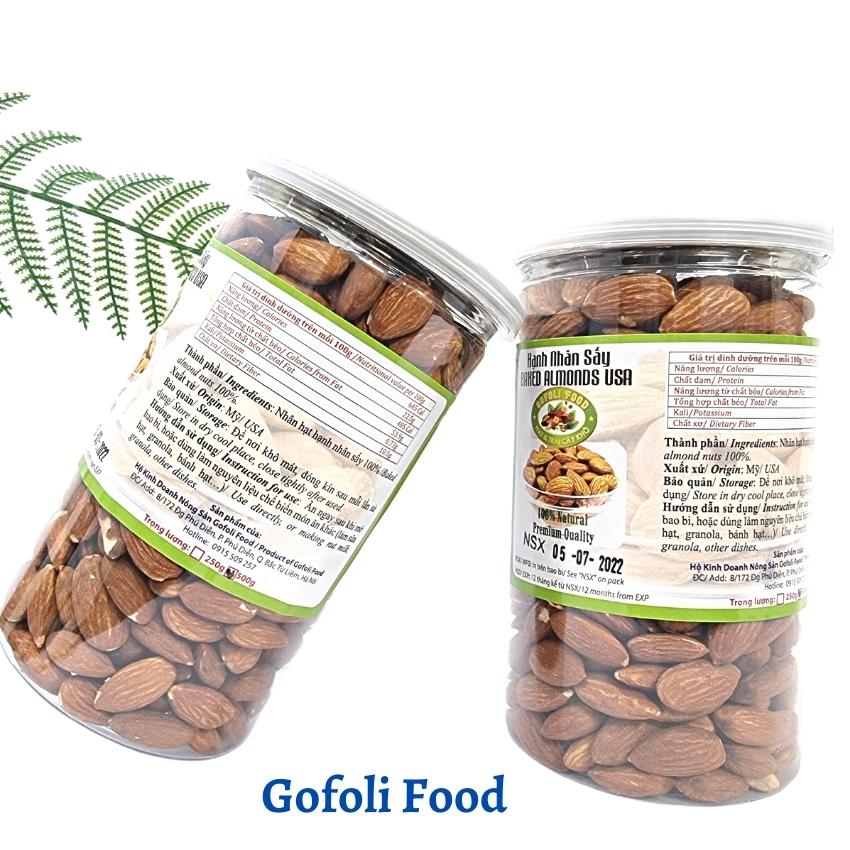 Hạt hạnh nhân sấy Gofoli 500g, nguyên vị, loại 1, nhập Mỹ, 100 hạt bị tối đa 1 hạt hỏng, giòn, thơm, ngon/ Roasted USA almond nuts, no salt, premium quality