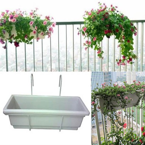 Set 5 Bộ chậu kèm giá treo kt 60x22cm trồng rau, trồng hoa ban công