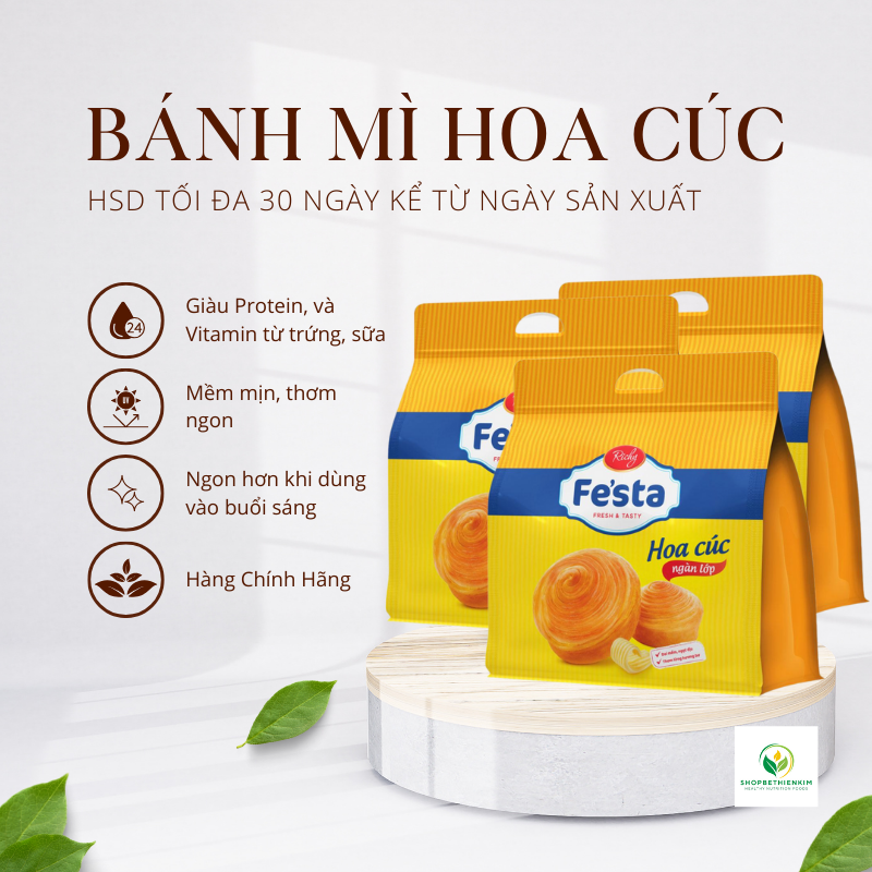 Combo bánh mì hoa cúc ngàn lớp Fe'sta Richy 3 bánh/Túi