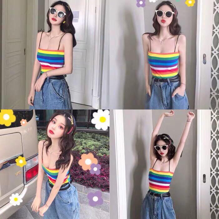 Áo 2 dây 7 sắc cầu vồng,freeship,misol boutiques