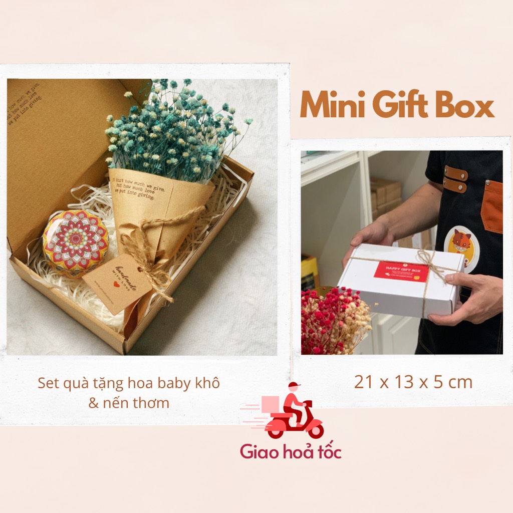 Mini Gift Box - Set quà tặng với hoa baby khô và nến thơm - quà tặng Anni Home