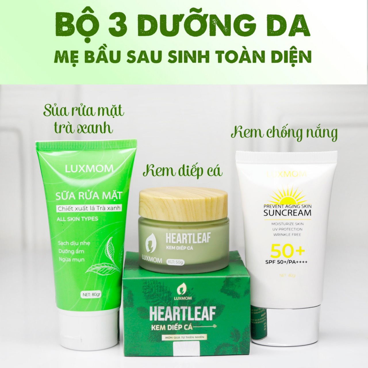Bộ 3 chăm sóc da hoàn hảo cho mẹ bầu và sau sinh luxmom hết mụn thâm sạm dưỡng trắng da