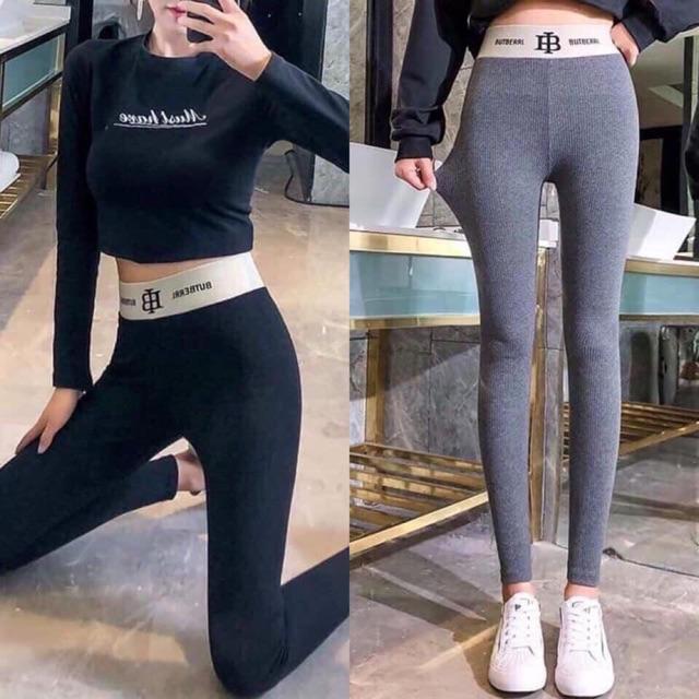 Quần legging gân tăm cạp chữ