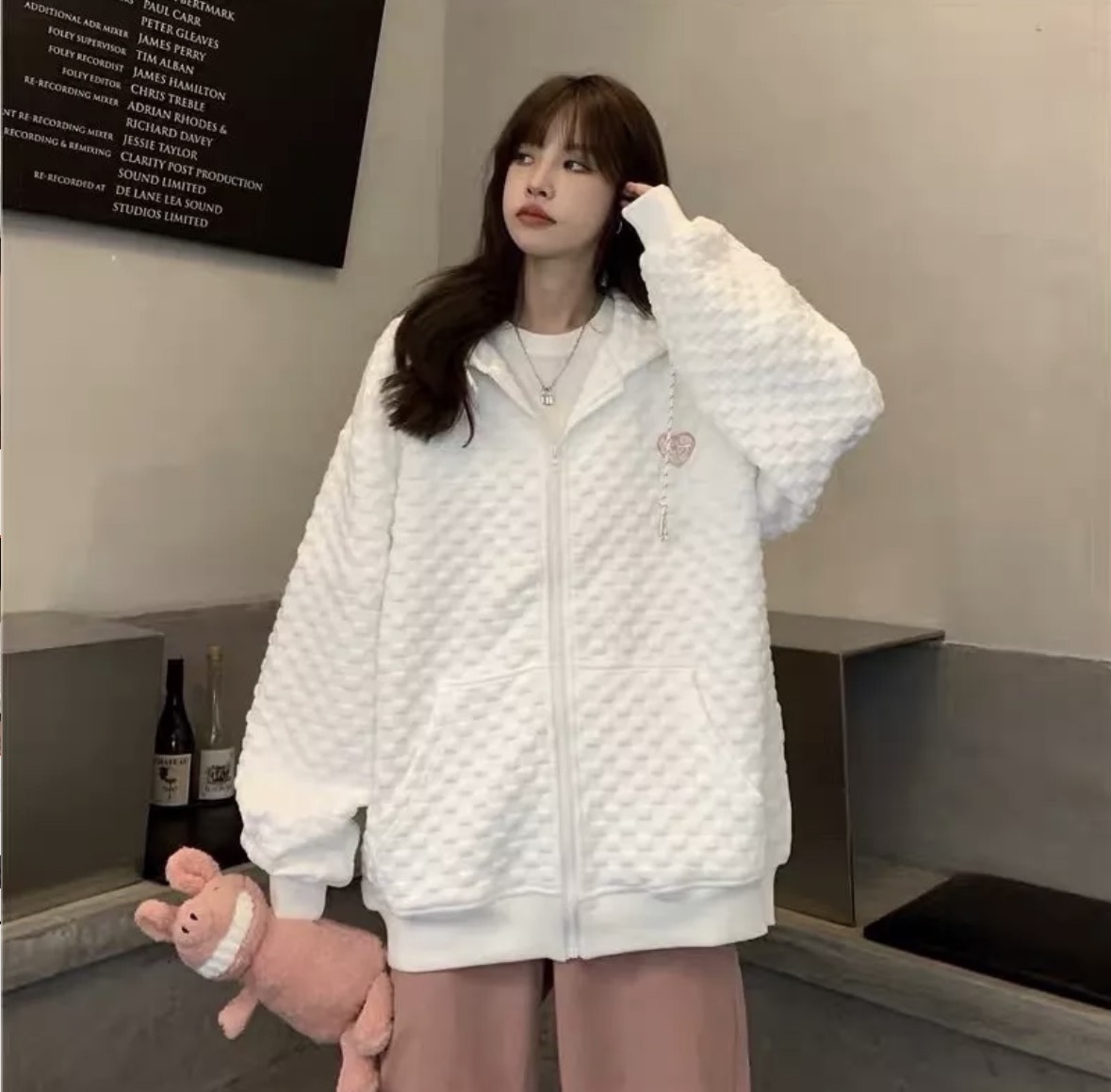 Áo Khoác Nỉ Hoodie dây kéo form rộng Thêu Trái Tim Chất vải mềm mịn siêu đẹp form rộng phong cách hàn quốc - U79