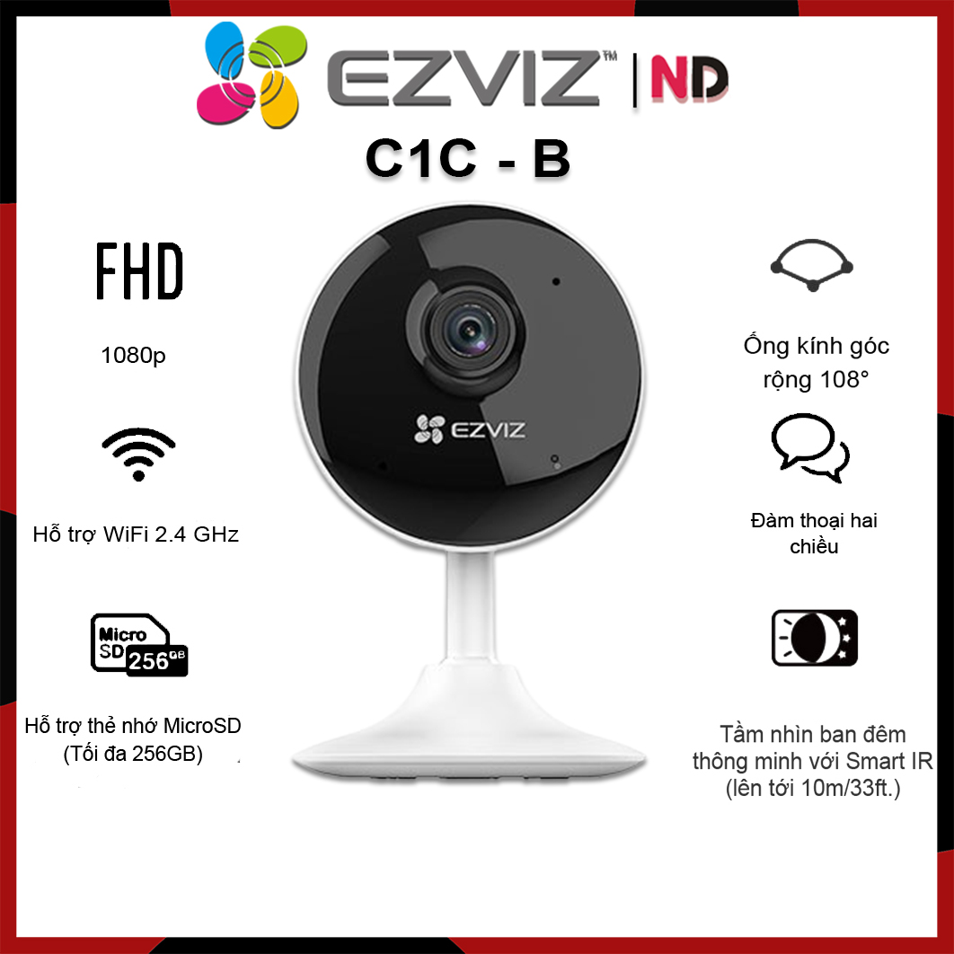 Camera Wi-Fi 2MP EZVIZ C1C-B FULL HD 1080P Góc Quay Rộng - Hàng chính hãng bảo hành 24 tháng